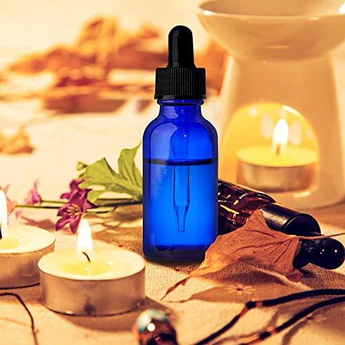 24 Pack 1oz Cobalt Blue Glass Bottles with Glass Eye Droppers for Essential Oils, Perfumes & Lab Chemicals (Brush, Funnels, 2 Extra Droppers, 36 Pieces Labels & 30ml Measuring Cup Included) - color: Cobalt Blue