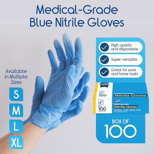 Inspire Black Nitrile Disposable Gloves | 4.5 Nitrile Disposable Safety Medical Cooking Cleaning Gloves - size: X-Large, style: Blue - Box of 100
