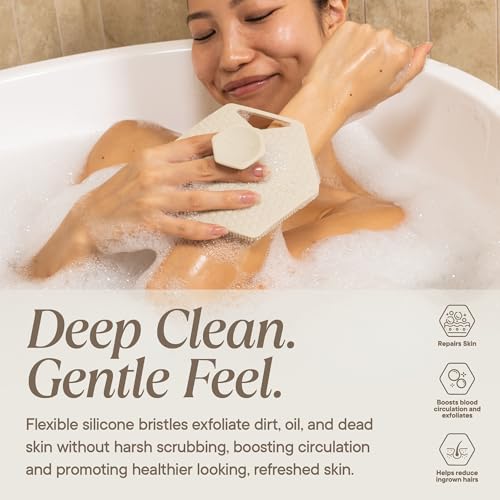 TOOLETRIES Silicone Body Scrubber 2.0, Loofah Alternative - Sand | Gentle exfoliating shower scrubber that's quick drying, hygienic and longer lasting than traditional loofahs. - color: Sand