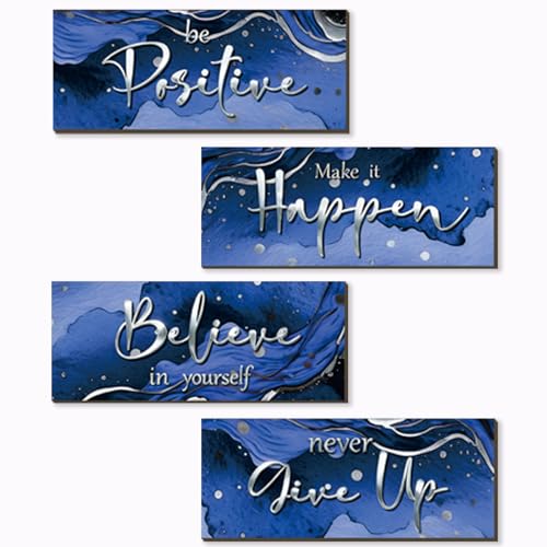 4 Piece Blue And Silver Bathroom Decor Motivational Silver Wall Art Abstract Women’s Office Decor Inspirational Wooden Signs Blue Bathroom Accessories for Home Bedroom Office 10X4 Inch - color: Blue