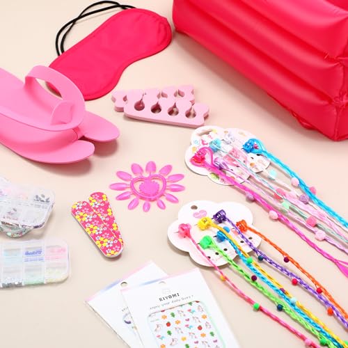 85 Pcs Spa Kit Nail Art Kit Sleepover Party Supplies with 12.5 x 12.5 in Inflatable Foot Tubs Foot Bath Towel and Basket DIY Manicure Pedicure Set for Slumber Party(Rose Red) - color: Rose Red