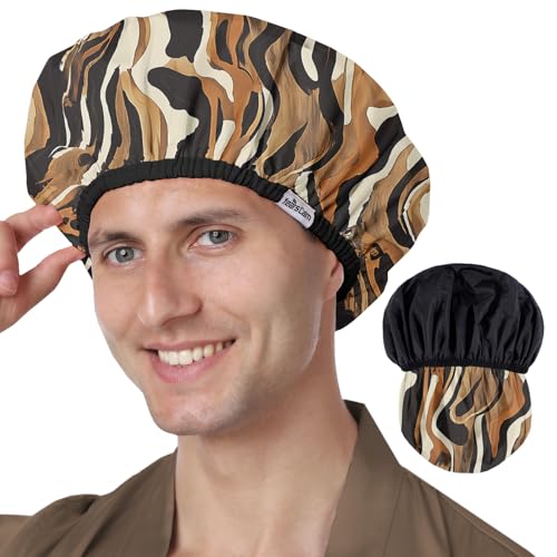 Years calm Shower Cap for Men, Waterproof Reusable Hair Cap with Dual-Layer Design, Reversible Double-Sided Use, Stretchable Elastic Band, Comfortable Fit for Shower, Gym, Hair Care & Travel - color: Brown