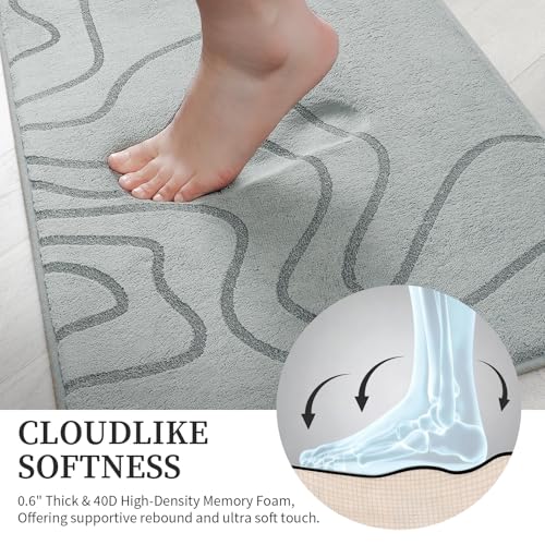 YIHOUSE Memory Foam Bathroom Rugs Sets 2 Piece - Extra Thick Ultra Soft Absorbent Bath Mat Set, Non-Slip Machine Washable Bath Rugs for Bathroom, Tub & Shower, Home Decor (17"x24"+20"x46", Grey) - color: Grey, size: 1'5" x 3'10" (17"x24"+20"x46")