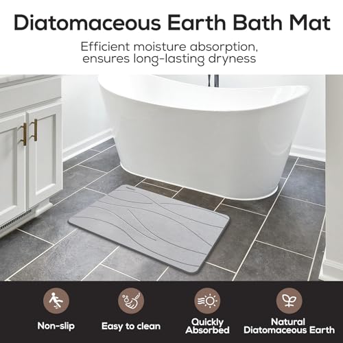 Stone Bath Mat Non-Slip Super Absorbent, Quick Drying, Multi-Purpose Large Bathroom Rugs in Front of Bathtubs and Sinks, Natural Diatomaceous Earth Shower Mat Easy to Clean(15.3″x23.6″, Grey) - color: Grey, size: 1'3" x 1'11" (Rectangular)
