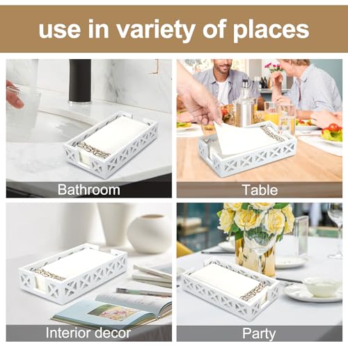 Guest Towel Holder Tray for Bathroom Napkin Holder Modern Disposable Hand Towel Holder Basket White Wooden Napkins Holder for Table Paper Rustic Bathroom Towel Tray Flat Wood Dinner Napkin Holder - color: White