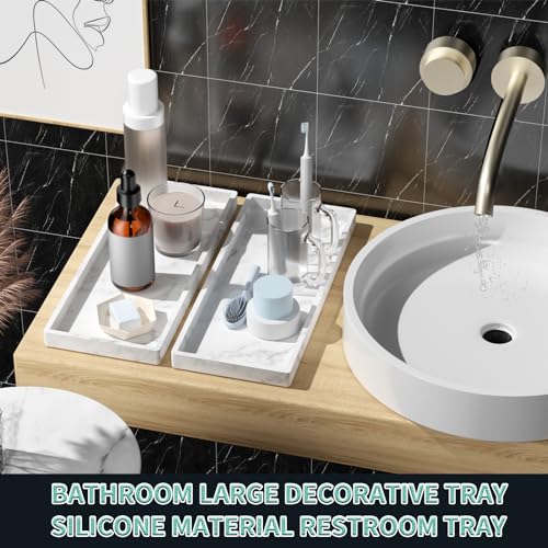 BBK Bathroom Vanity Tray 11.8 in- 2 Pack(Large) Silicone Bathroom Tray for Counter, Perfume Key Trinket Ring Tray, Decor Soap Dispenser Countertop Tray for Kitchen Sink Organization(Faux Marble Look) - color: -Marble Gray (2-pack Large)