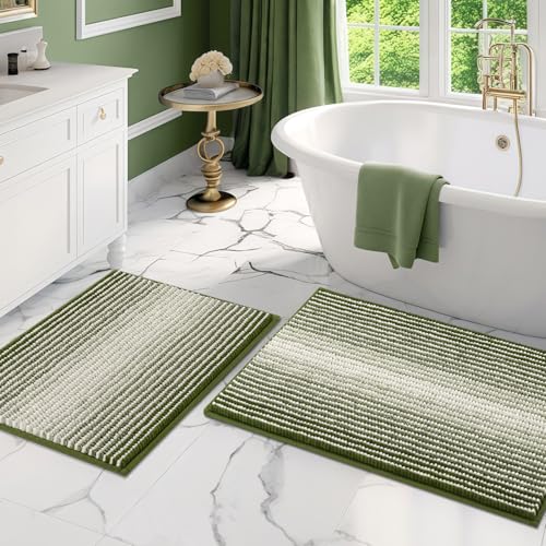 BSICPRO Bathroom Rugs and Mats Sets, 2 Piece Thick Absorbent Chenille Bath Mat Rug Set Non Slip, Soft Shaggy Bath Room Floor Mats for Bathroom, Machine Washable (Sage, 20" x 32" Plus 16" x 24") - color: Sage, size: 20" x 32" Plus 16" x 24"