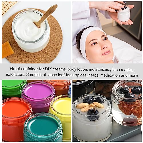 2 oz Small Glass Containers with Lids, Glass Jars with Woodgrain Lids & Inner Liners, Reusable Travel Containers for Creams, Makeup, Lotion, Cosmetic - 3 pack - color: Clear-3 Pack-2oz