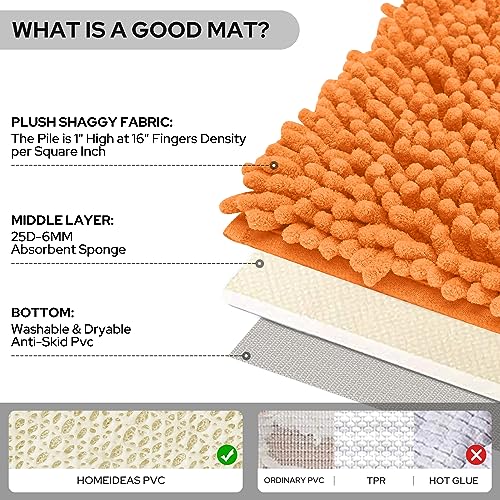 HOMEIDEAS 3 Pieces Orange Bathroom Rugs Set, Ultra Soft Non Slip Bath Rug and Absorbent Bath Mat, Includes U-Shaped Contour Rug, Bath Mat and Toilet Lid Cover, Perfect for Bathroom, Tub - color: Orange, size: 20"x32"+U 20"x24"+Cover 18"x21"