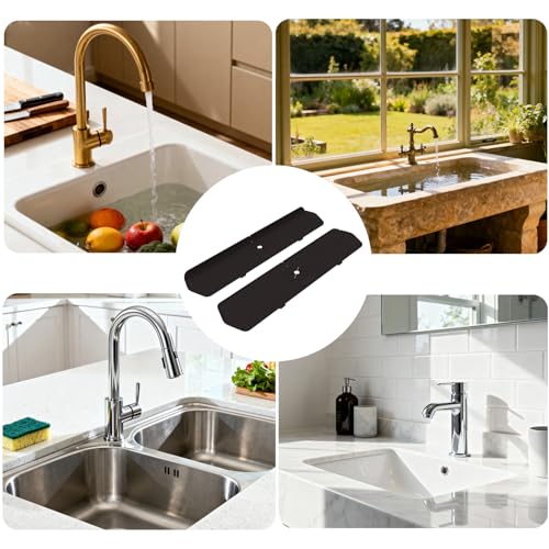 Silicone Long Sink Faucet Splash pad, Kitchen and Bathroom Universal countertop Protection pad. (Medium Black) - color: Medium Black