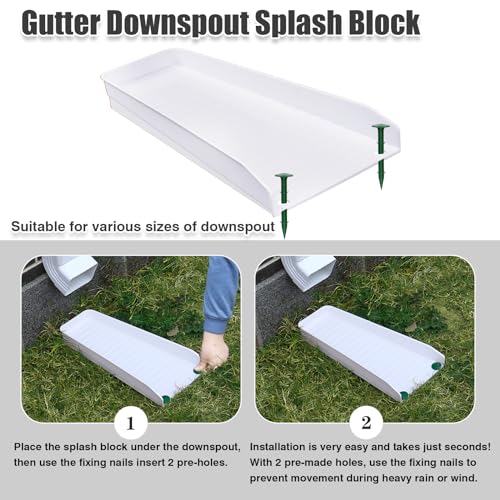 Rain-Gutter Downspout Splash Block - Gutter Downspout Extensions for Rainwater Drainage, Lader Downwards Design, 16" Fixable Downspout Extender with 8 Fixing PP Nails (4, White) - color: White, size: 4Pack