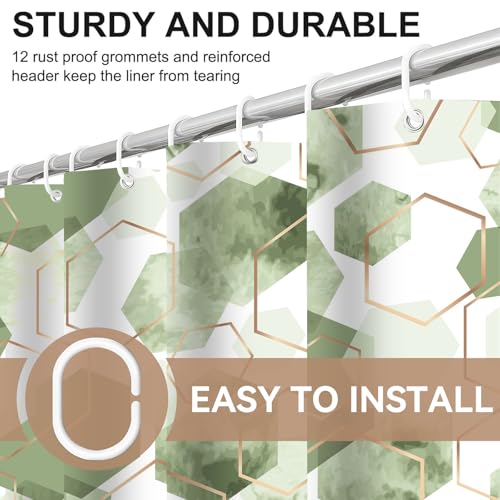 4Pcs Sage Green Geometric Shower Curtain Set, Neutral Modern Art Deco Shower Curtain with Hooks, Elegant Trendy Simple Bathroom Sets with Shower Curtain and Rugs, 71 * 71in - color: Green
