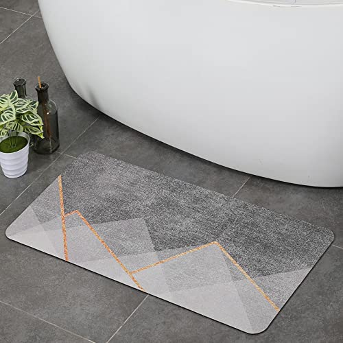 Stiio Large Bath Mat 17x35 inch, Super Absorbent Bath Mats Quick Drying Bathroom Rug Non-Slip, Thin Bathroom Rug that Fit Under Door, Washable Shower Door Mat for Kitchen, Bathtub,Sink,Grey - color: Grey Geometry, size: 1'5" x 2'11" (Rectangular)