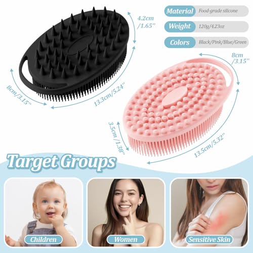 Soft Silicone Body Scrubber 4PCS, 2-in-1 Bath & Shampoo Brush with Dual-Side Usage, Hygienic Silicone Loofah Shower Scrubber for Gentle Exfoliating & Good Lathering(Black/Pink/Blue*2) - color: 4 Color-b