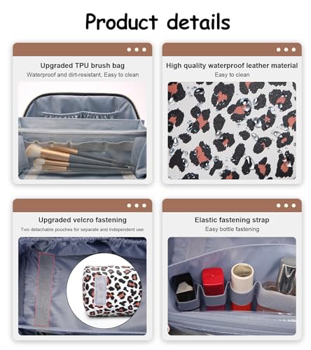 BOYATU Travel Makeup Bags Cosmetic Organizer Bag: 3 Pcs Set Large Capacity Make up Bag with Compartments - Waterproof Leather Toiletry Bags with Handle for Women (B-White) - color: B-White
