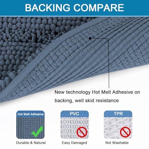H.VERSAILTEX Bath Mats for Bathroom Non Slip Thick Chenille Striped Bath Rug Absorbent Fluffy Soft Shaggy Rugs Washable Dry Fast Plush Mats for Indoor, Bath Room, Tub - 17" x 24", Blue Indigo - color: Blue Indigo, size: 17" x 24"