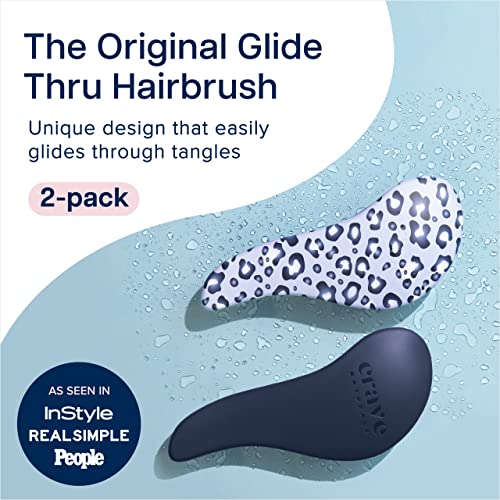 Crave Naturals Glide Thru Detangling Hair Brush for Adults and Kids - Detangler Hairbrush for Curly or Straight, Wet or Dry Hair - Gentle on Tangles Comb - Navy Blue and Blue Cheetah (Pack of 2) - color: Blue Cheetah & Blue, size: 2 Pack (Regular)