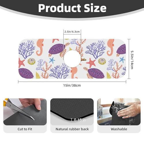 Faucet Draining Mat For Kitchen Sink, Purple Beach Sea Turtle Diatom Mud Absorbent Drain Pad For Bathroom Kitchen Sink Splash Guard Drying Mat - color: Purple Beach Sea Turtle, size: One Size