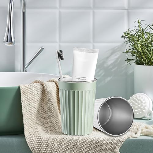 Toothbrush Holder for Bathroom-12oz Unbreakable Stainless Steel Bathroom Cup,Easy to Clean Toothbrush Cup, Reusable Bathroom Tumbler Cups for Home/School/Office(3" x 4.5" Green) - color: Green