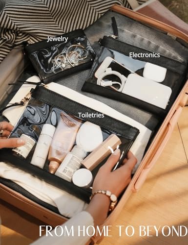 Popvibe Clear Makeup Bag for Traveling with Zipper Cosmetic Clear Travel Bag Organizer Pouches for Purse Clear Toiletry Bag Women Car Essential Bag Transparent Make Up Bag Set 3Pack, Black - color: Black