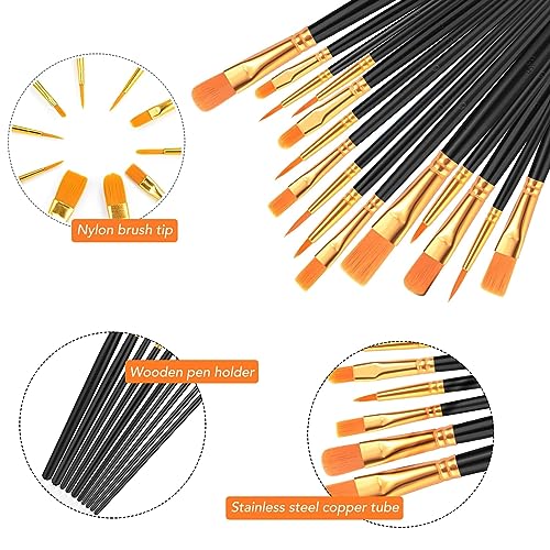 AROIC Paint Brush Set, 10 Pack 100 Pcs Acrylic Paint Brushes Artist Paint Brushes for Oil Watercolor Acrylic Face Rock Painting（Black） - size: 100pcs-black