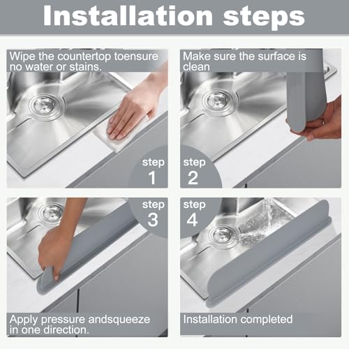 Silicone Sink Splash Guard – Extra-Long 19.3" Water Protector for Kitchen & Bathroom, No-Slip, Heat-Resistant, Dishwasher Safe (19.3 * 3.3 * 2in) (grey)