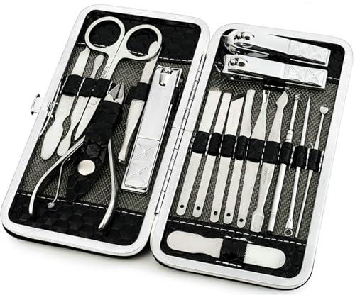 Nail Clippers Set Men Personal Care Tools Accessories Professional Manicure Pedicure Kit with Travel Case Nail Grooming Kit Gifts for Men Women Father Mother - color: Black-18pcs