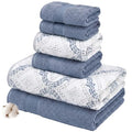 Modern Threads Capri 6-Piece Reversible Yarn Dyed Jacquard Towel Set - Bath Towels, Hand Towels, & Washcloths - Super Absorbent & Quick Dry - 100% Combed Cotton, Denim - color: Denim, style: Soft Geometric