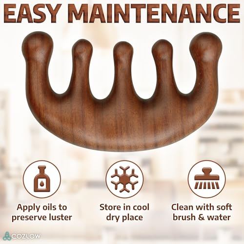 Cozlow Head Scalp Comb - Premium Wooden Massage Comb for Neck & Shoulder - Natural Sandalwood Massager for Soft & Smooth Hair - Wood Therapy Massage Tool for Stress Relief & Muscle Relaxation