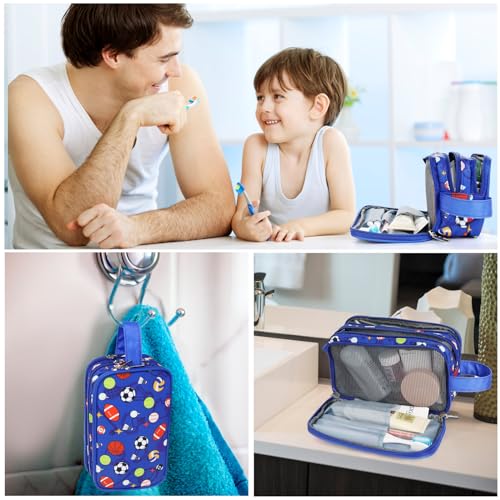 Kids Toiletry Bag for Boys, Travel Toiletry Bag for Little Young Boys Waterproof Hanging Wash Bag Toddler Traveling Toiletries, Soccer Balls Blue - color: Soccer Balls