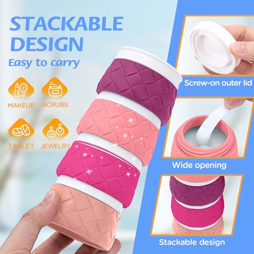 16 Pack Travel Bottles for Toiletries, TSA Approved Travel Size Toiletries Containers Set BPA-Free Silicone Leak Proof Refillable Bottles Stackable Creams Jars Accessories Kit W/Clear Bag Purplish Red - color: Purplish Red