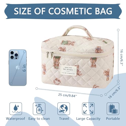 Gosect Large Makeup Bag, Cute Cosmetic Bag for Women Girls, Floral Coquette Aesthetic Toiletry Bag, Travel Make Up Organizer Bag (White-Bear) - color: 018Bear