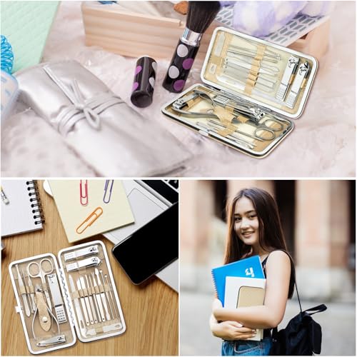 Manicure Set - 19 in 1 Professional Nail Clippers Pedicure Kit, Manicure Tool Kit, Stainless Steel Facial Grooming Set Kit, Gift Idea for Women, Men, Girls, Teens, Beige - color: Beige