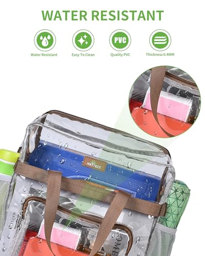 MAY TREE Clear Vinyl Tote Bag, 12 x 6 x 12 in, Brown, Suitable for Work, Travel, Sports, Office - color: Brown