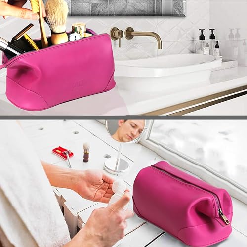 HLC Leather Toiletry Bag for Men Best Gift Premium Genuine Dopp Kit Shaving Kit Organizer Travel Kit Pouch Bag 10 inch Size (Pink) - color: Pink
