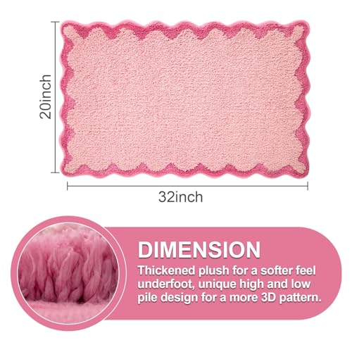 ORTIGIA Cute Pink Scalloped Bath Mat, Fun Plush Microfiber Scallop Bathroom Rugs Non Slip Washable Quick Dry Absorbent, Bathmat Bath Rug Carpet for Shower Stall Vanities Kitchen Floor Entrance, 20x32 - color: Candy Pink, size: 1'8" x 2'8" (Scalloped)