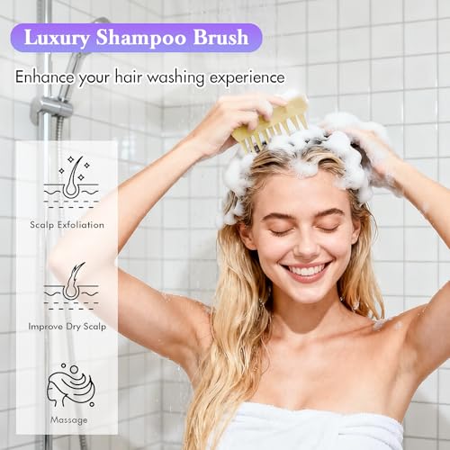 Silicone Shampoo Brush & Scalp Massager for Dry, Itchy & Dandruff Relief - Ergonomic Scrubber for Deep Hair Washing - Cream White - color: Light Yellow