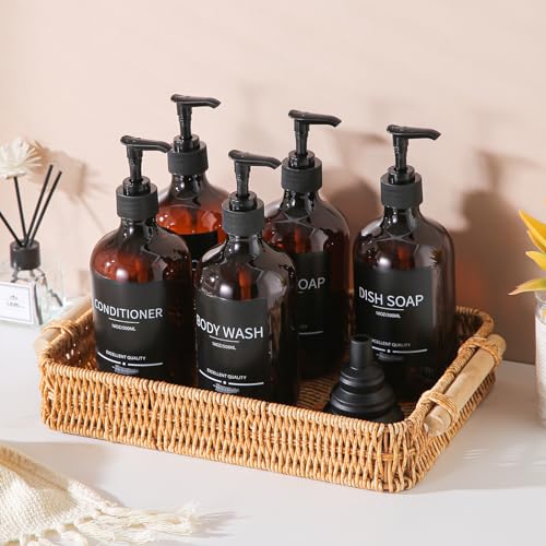5Pack Amber Shower Bottles Refillable with Labels,16.9oz(500ml) Reusable Shampoo and Conditioner Bottles,Shampoo Dispenser Bottles - color: Amber