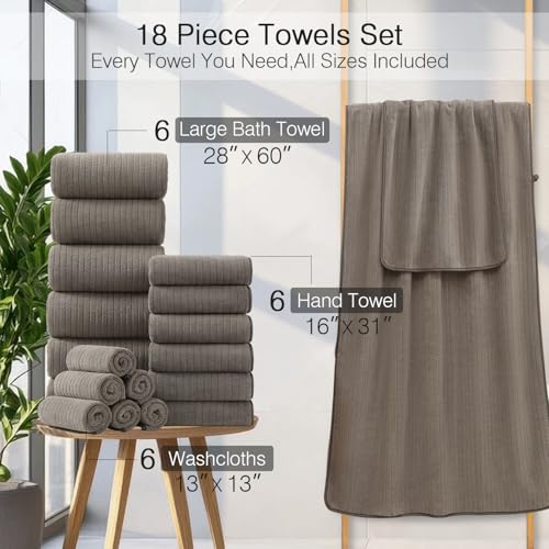18 Piece Family Bath Towel Set Include 6 Bath Towels,6 Hand Towels and 6 Washcloths Soft Bathroom Towel with Hanging Loops,Highly Absorbent Quick Dry Towels Set for Bathroom,Hotel and Spa-Brown - color: Brown, size: 18-Piece Set