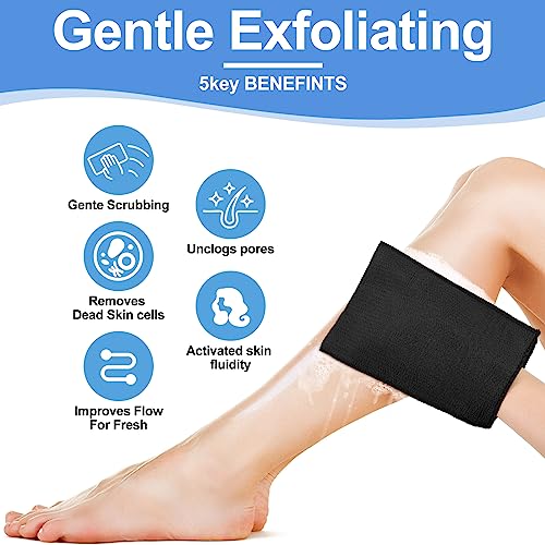 Tatuo 12 Pack Korean Exfoliating Mitt & Cloth, Viscose Rayon Dead Skin Remover Washcloth, Multi Color Body Scrub Towel for Shower Spa Travel(Small,Black) - color: Black, size: Small