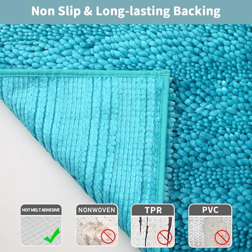 Civkor Turquoise Bathroom Rugs, Bathroom Rugs Set with Non Slip Backing, Luxury Shiny Chenille Teal Bath Mats Rug Machine Washable and Quick Dry, 31x20 and 24x16 Inch - color: Turquoise, size: 1'8" x 2'7" (Rectangular)