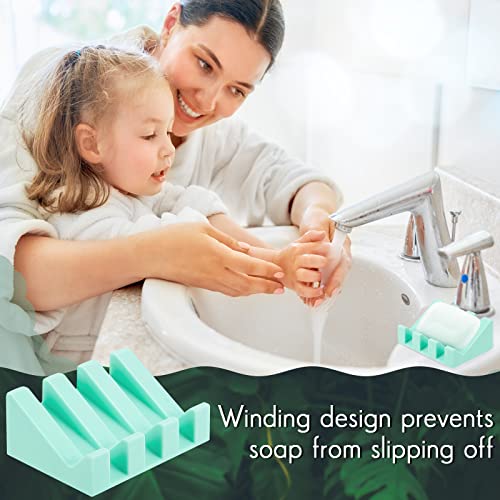 Cunhill 2 Pieces Silicone Soap Dish Self Draining Soap Dish Shower Waterfall Bar Soap Holder Tray with Drain Soap Saver for Kitchen Bathroom Accessories (Turquoise) - color: Turquoise
