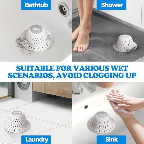 zaa Bathtub Drain Hair Catcher, Premium Silicone Collapsible 2 Pack Drain Protector for Pop-Up and Regular Drains of Shower, Bathtub, Tub, Bathroom, Sink, White - color: White