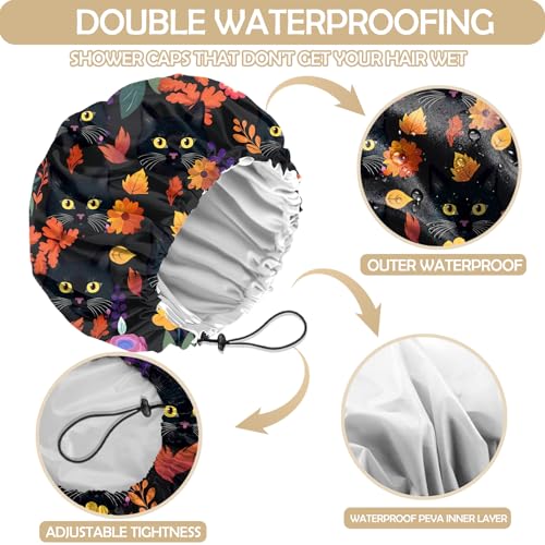 2 PCS Shower Cap Adjustable Reusable Double Waterproof Layer Elastic Hair Bath Cap Cute Aesthetic for Women Girls-Cat Duck - color: I19-Cat Duck