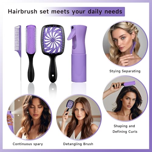 11 Pcs Hairbrush Set, Detangle Hair Brush And Spray Bottle, 3 Pieces Smooth Hairbrush For Toddlers, Suitable For Wet and Dry Hairstyles, Suitable For Adults And Children. (Purple) - color: Purple