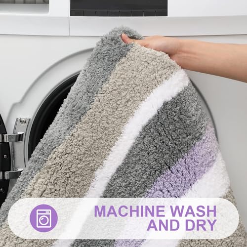 Buganda Microfiber Striped Bathroom Rugs Bath Mat, Extra Thick, Soft and Shaggy, Absorbent, Machine Washable, Bath Rugs for Bathroom, Tub and Shower, 70x24 Inches, Purple-Grey - color: Purple-grey, size: 70" X 24"