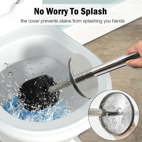 Vince Camuto Toilet Bowl Brush with Holder, Durable Bathroom Cleaning Tool, Modern Design for Easy Toilet Maintenance, Bathroom Cleaner Brush for Efficient Cleaning and Hygiene - color: Chrome