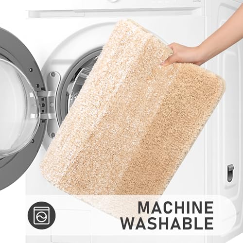 Bsmathom Bathroom Rugs Sets 4 Piece, Soft Absorbent Microfiber Bath Rugs with U-Shaped Contour Toilet Rug and Toilet Lid Cover, Thick Non-Slip Plush Shaggy Bath Mat Set,Beige - color: Beige, size: 18"x26"+18"x48"+U20"x24"+Cover19"x21"