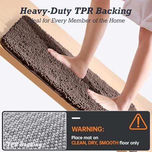 HUXMEYSON Bathroom Rugs Set 2 Piece, Ultra Absorbent Chenille Non Slip Bathroom Mat Set - 20'' x 24'' U-Shaped Contour Toilet Rug & 20'' x 32'' Extra Soft Plush Bath Mat - Machine Washable, Brown - color: Brown, size: 32" x 20" + U Shape 24" x 20"