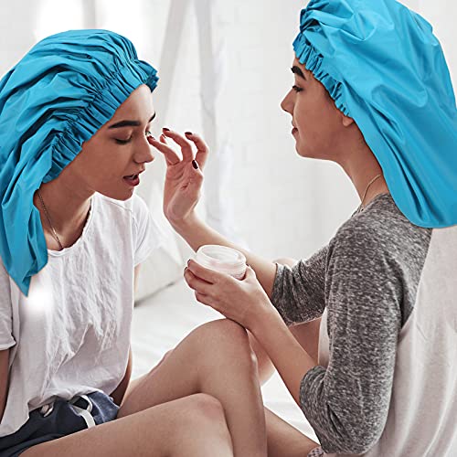 4 Pack Super Jumbo Shower Cap for Women, Extra Large Waterproof Hair Cap for Long Hair, Braids, Dreadlocks, Reusable Bath Caps with Elastic Band(Blank Pattern,Black, Grey, Blue, Red) - color: Black, Grey, Blue, Red